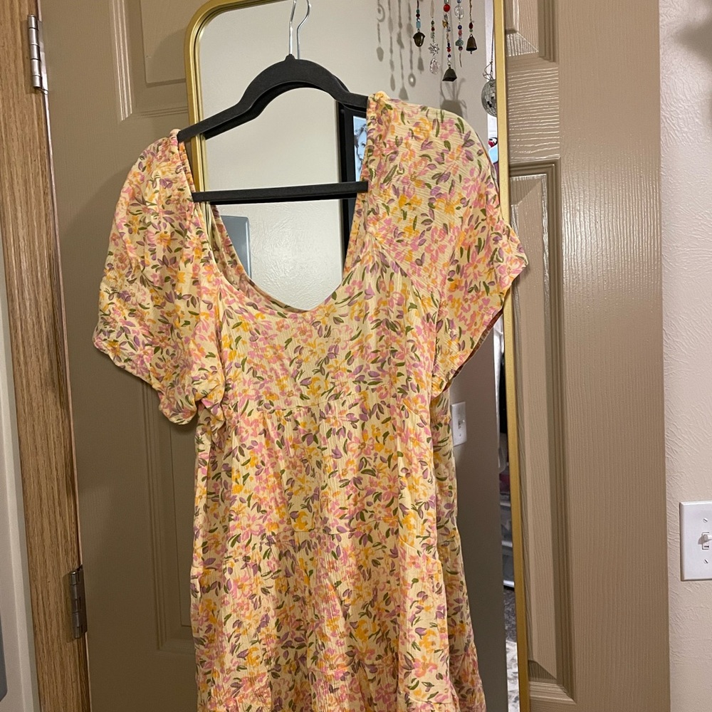 Floral Print Dress in Yellow and Pink